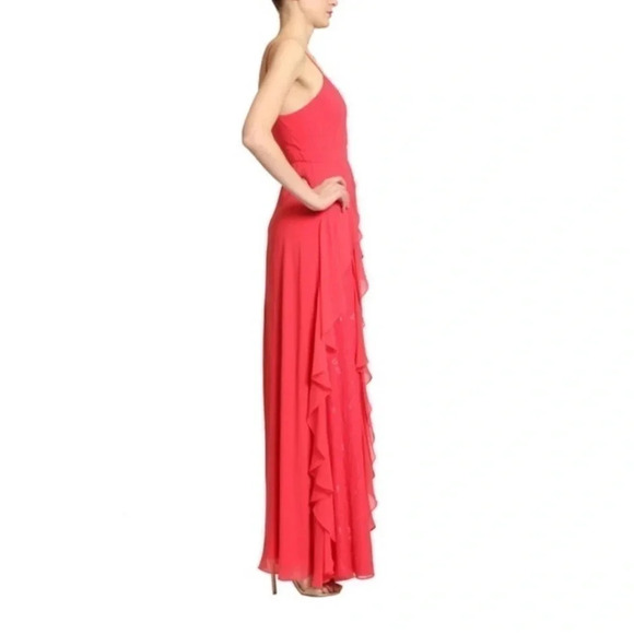 Badgley Mischka Floor Length Couture Sweetheart Ruffle Pink Formal Gown Size 14 - Picture 4 of 11